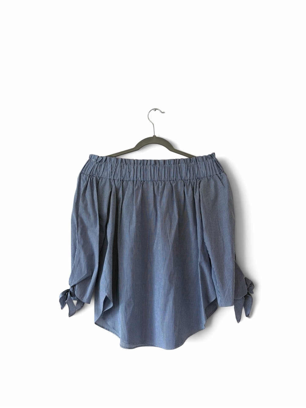 H&M Off-Shoulder Blue Stripe Tie-Sleeve Top - Picture 3 of 5